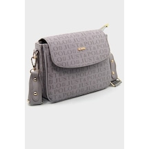 Just Polo Kadın Gri Baskı Desenli Kolon Askılı 3 Bölmeli Omuz Çantası 2184mh