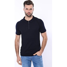 Yake Store Polo Yaka Fermuarlı Örme Lacivert Erkek T-shirt - Wessi - Lacivert siyah