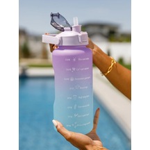 2d Ve 3d Stickerlı Motivasyon Matara 2000 Ml Suluk, Su Şişesi - Bpa Içermez - Mor Mavi