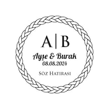 Halat Örgülü Çerçeveli Yuvarlak Mühür Kına Nişan Düğün 3x3 Cm Özel Etiket / 50 Adet Sticker Beyaz