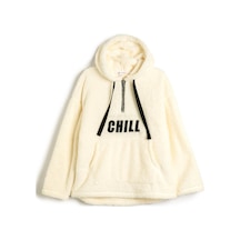 About Blank Koton Kapüşonlu Uzun Kollu Cep Detaylı Slogan İşlemeli Sweatshirt, Kadın, Ekru, S Acı Kahverengi