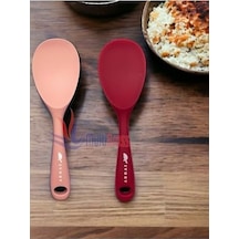 Sert Uçlu Isıya Dayanıklı Yanmaz Yapışmaz Silikon Kaşık 2&apos Li Set, 22 Cm, Somon-fuşya
