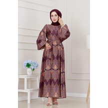 Balon Kol Saten Adel Elbise-mor-5233 Mor