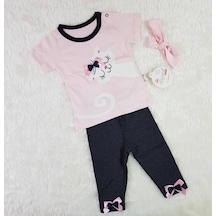Candysbebe Hippil Kedili Alt Üst Bebek Takımı Pembe