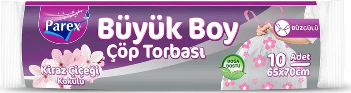 Premium Büzgülü Çöp Torbası Kiraz Çiçeği Kokulu Büyük Boy 10'lu 65 X 70 Cm