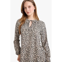 Defacto Regular Fit Bisiklet Yaka Leopar Desenli Uzun Kollu Bluz N1809az26sper103 Ekru-er103