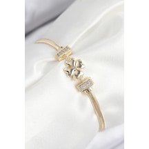 Pirinç Zirkon Taşlı Yonca Model Gold Renk Kadın Bileklik - Ebj250902w37757 Bakır