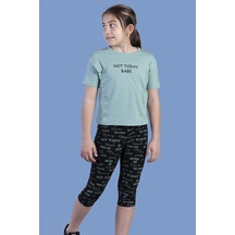 Toontoy Kız Çocuk Kesik Detaylı Baskılı Taytlı Takım Yeşil