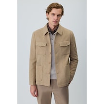 Morven Erkek Bej Trend Yünlü Safari Model Dinamik Fit Gömlek Ceket 27ks022001653 Bej