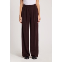 Tudors Kadın Regular Fit Klasik Kesim Yüksel Bel Geniş Paça Kahverengi Pantolon-39581 Kahverengi