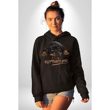 Rottweiler Sevgisi Kadın Erkek Siyah Kapüşonlu Sweatshirt Hoodie Siyah