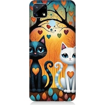 Realme 7i Uyumlu Aşık Siyah Ve Beyaz Kediler Desenli Silikon Kılıf