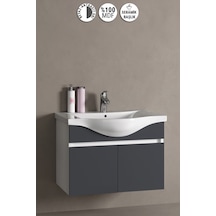 Yıldız 80 Cm Beyaz-antrasit Gri Mat Mdf Seramik Lavabolu Asma Banyo Alt Dolabı Beyaz - Antrasit