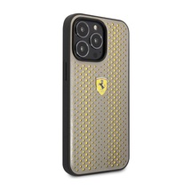Apple iPhone Uyumlu 14 Pro Max Kılıf Ferrari Deri Sarı Noktalı Dizayn Kapak