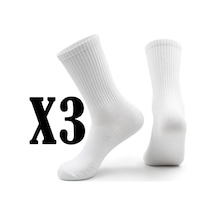Sevbano 3 Adet Likralı Unisex Tenis Çorap, Pamuklu Fitilli Tenis Çorap Beyaz