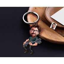 Bk Gift Kişiye Özel Gitarist Karikatürlü Ahşap Anahtarlık-1 Sevgiliye Hediye, Arkadaşa Hediye, Doğum Günü Hediyesi