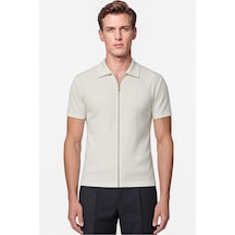 Efor Comfort Fit Rahat Kalıp Polo Yaka Fermuarlı Ekru Beyaz Tişört Ts 930