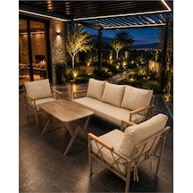 Miray Cappuccino Metal 311 Masalı Bej Balkon Bahçe Oturma Grubu Minderli Metal Bahçe Mobilyası Takımı