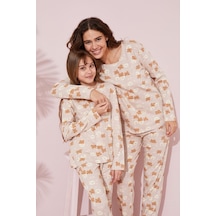 Siyah İnci Pamuklu Örme Pijama Takım 24241098 Bej