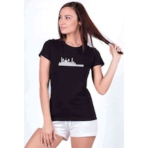Silhouette Mosque Baskılı Siyah Kadın Tshirt (534296281)