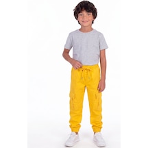 Onloox Erkek Sarı Erkek Çocuk Sarı Pamuklu Denim Paçası Lastikli Regular Kesim Beli Bağcıklı Pantolon 3-7 Yaş