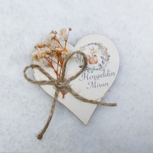 Ahşap Kalp UV Baskılı Kuru Çiçek Süslü Bebek şekeri Bebe(30 Adet)