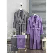 Aile Bornoz Seti Havlulu 4lü Set Antrasit-lavanta Antrasit - Lavanta