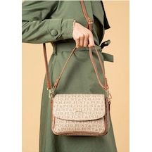 Just Polo Kum Taba 2 Bölmeli Omuz Çantası Monogram 2197mh Kum - Taba