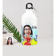 Kişiye Özel Bayan Karikatürlü Metal Suluk (500 Ml.) 4