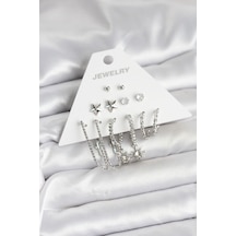 Pirinç Gümüş Renk Küpe Seti 6'lı Tj-bkp11334 Tdrtr