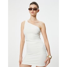 Koton Tek Omuz Elbise Mini Slim Fit Beyaz 4sak80055ek Beyaz