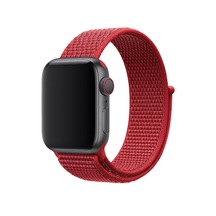 iOS Uyumlu Watch Seri 7 Cırtlı Spor Loop Hasır Dokuma Kordon- Kırmızı