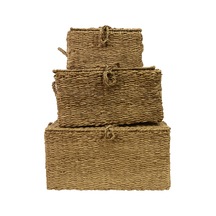 3 Lü Kapaklı Hasır Sepet Organizer Kahverengi