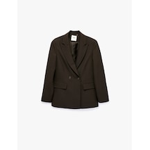 Koton Regular Fit Uzun Kollu Cep Detaylı Düğmeli Kruvaze Yaka Blazer Ceket Kahverengi Çizgili 7wak50056uw Kahve Çizgili