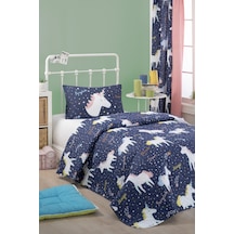 Eponj Home Kapitone Yatak Örtüsü Seti Tek Kişilik Magicunicorn Lacivert