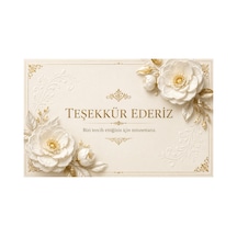 3d Görünümlü Premium Teşekkür Kartları Seti Zarif Çiçek Ve Altın Detaylı Tasarımlar - Bej - 033