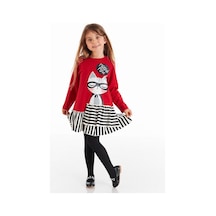 Denokids Mushi Meow Pow Kız Elbise Kırmızı