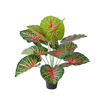 Yapay Çiçek Saksıda Tropik Kızıl Caladium 18 Dal 70 Cm Salon Çiçeği Yapay Bitki