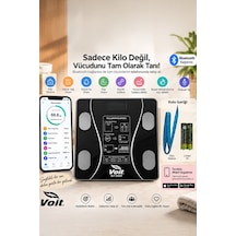 Voit Blt5000 Bluetooth Baskül - Dijital Akıllı Tartı - Yağ Ölçer Tartı - Pil Ve Mezura Hediyeli Tartı - Siyah