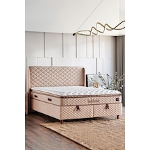 Baklava Lüks Yatak Baza Ve Başlık Seti 200x200 Cm Çift Kişilik Çok Sert Yatak Krem Baza Ve Başlık