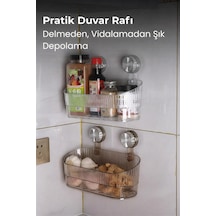 Beyaz Vakumlu Şampuanlık & Baharatlık Rafı Delmeden Montajlı Duş Rafı Organizer, Banyo Düzenleyici Şeffaf - Beyaz