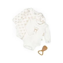 BabyCosy Organic Wear Bebek 2li Uzun Kollu Zıbın Body %100 Organik Pamuk , Bebek - Yenidoğan- Csy8139 Taş Rengi