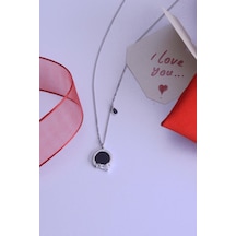 Innuendo Jewelry 925 Ayar Gümüş Damla Taş Detaylı Oval Kolye Gümüş - Siyah