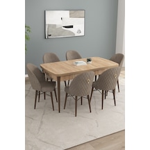 Calvin Meşe Desen 80x132 Mdf Açılabilir Mutfak Masası Takımı 6 Adet Sandalye Cappucino