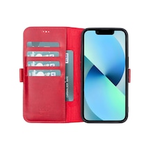 Plm Apple İphone 13 Uyumlu Deri Cüzdanlı Kılıf Nar Çiçeği Acı Kahverengi