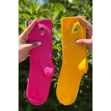 Lousocks Unisex Çilek Ve Muz Nakışlı 2'li Tenis Spor Çorap Çok Renkli