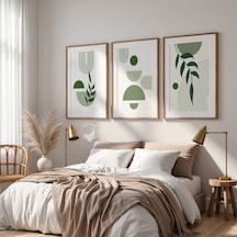 3'lü Yeşil Bohem Çerçevesiz Poster Seti Modern Minimalist Duvar Dekoratif Baskı