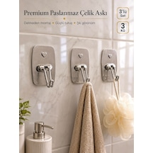 Mucit Home 3'lü Paslanmaz Çelik Çok Amaçlı Askı Havlu Askısı Banyo Mutfak Askısı Yapışkanlı Renkli