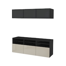 Tv Ünitesi, Venge-parlak Cila-bej-füme Cam, 180x42x192 Cm, Selsvıken/glassvık, Fren Raylı Gri