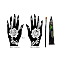 Airbrush Tattoo Karanfil Desenler El Üstü Dövme Seti 2'li + Kına Kalıbı Siyah Kına + Fırça